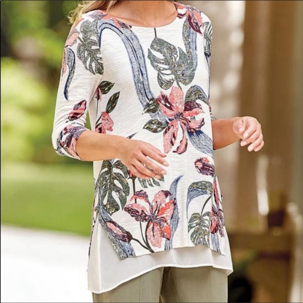 Soft Surroundings Floral Sequin Tunic Chiffon Hem New Condition 1X